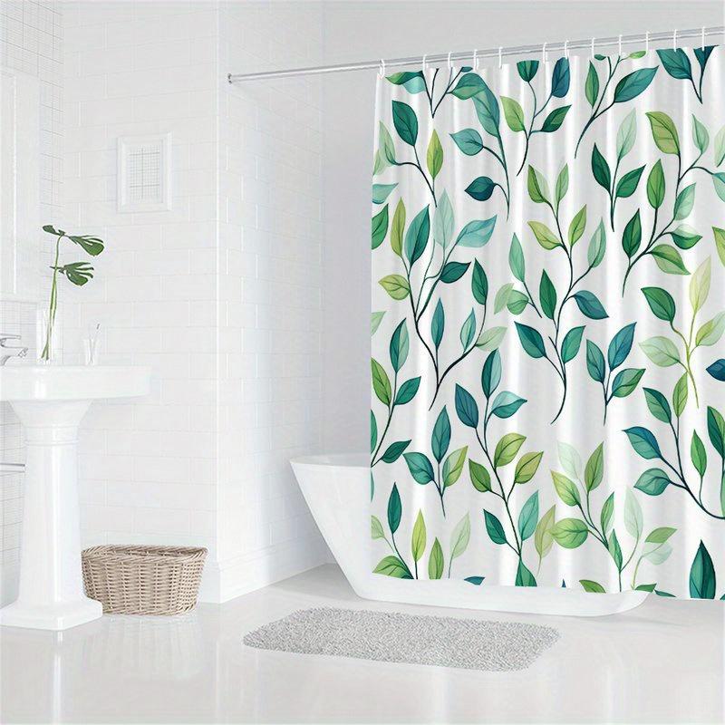 1Pc Seamless Plant Leaf Design Shower Curtain, Machine Washable Polyester Fabric, Suitable For Bathroom Hotel Decoration