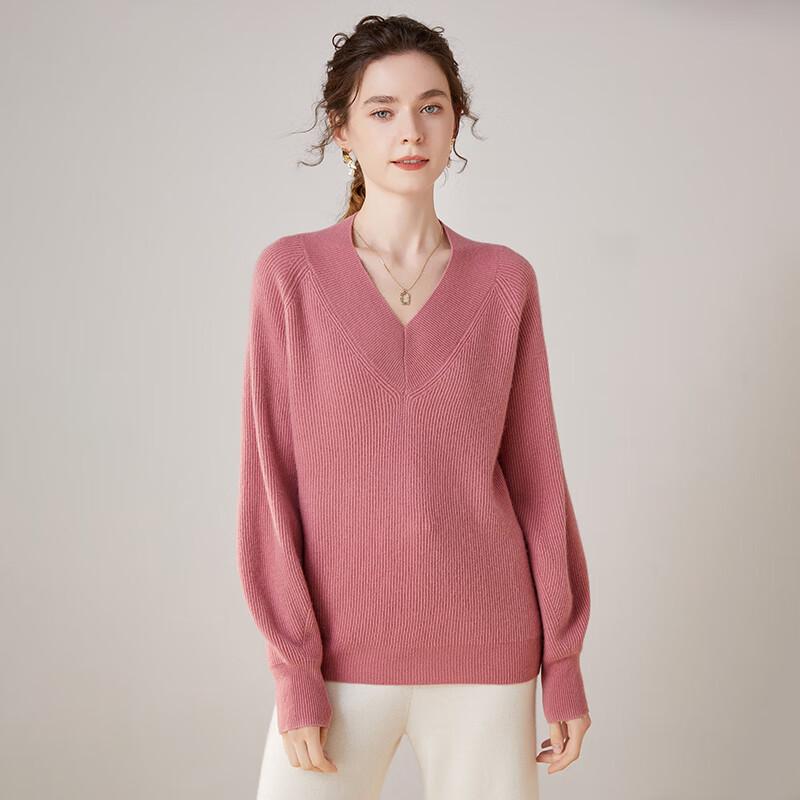 Fanzhen Women's V-Neck Cashmere Blend Sweater