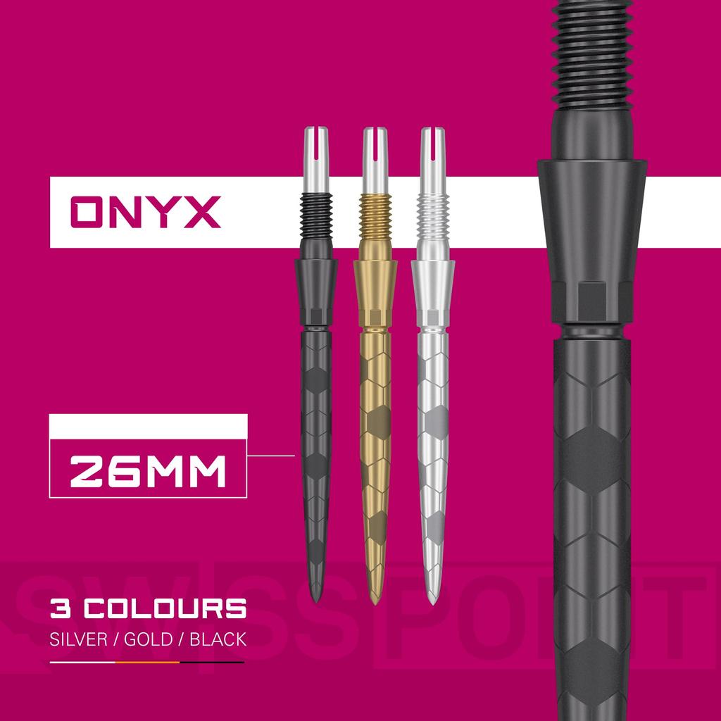 Target Darts Swiss Storm ONYX Dart Points of Replacement Steel Dart Points (Set 3) 26mm/30mm/35mm - Silver/Gold/Black (26mm, Black)