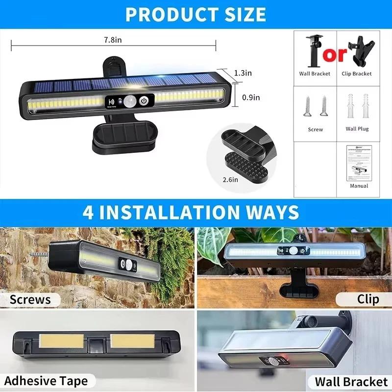 Clip On Solar Motion Lights Outdoor Waterproof Solar Fence Lights Outside Portable Solar Powered Security Light Easy To Install For Garden Garage