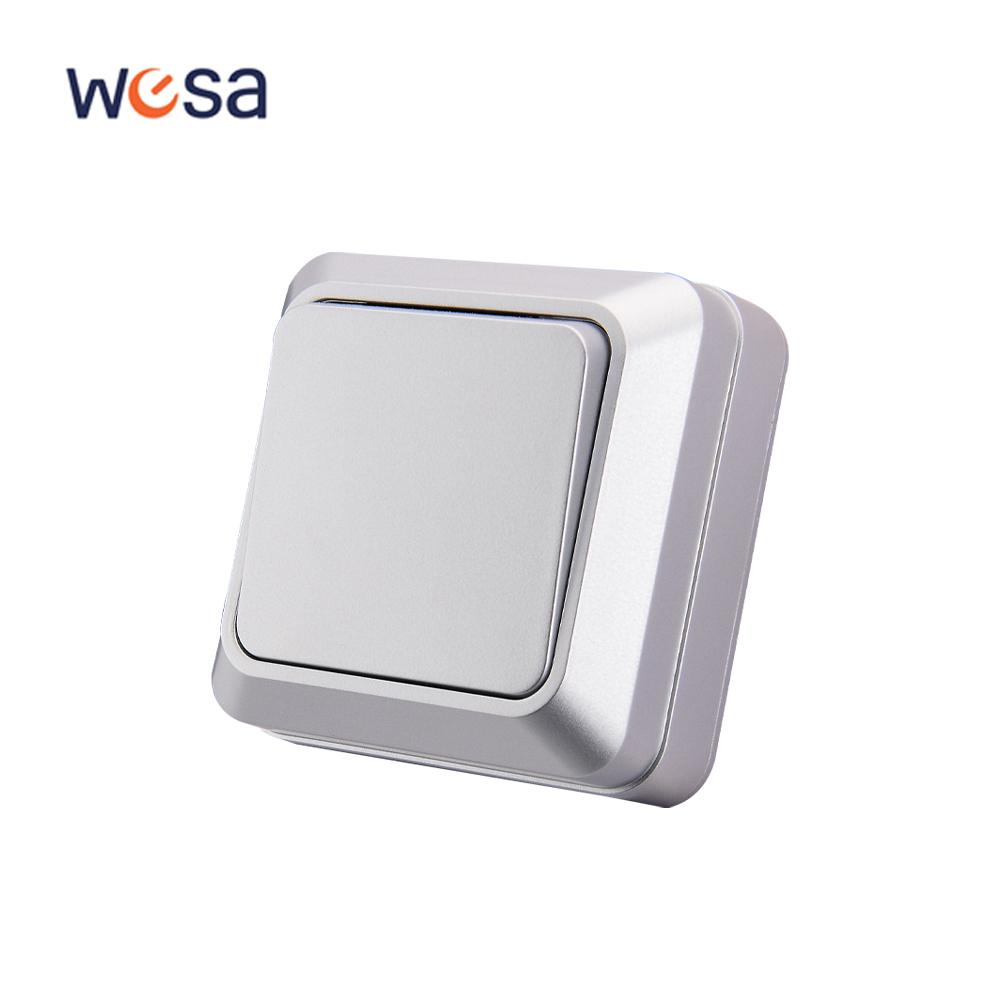 WESA Silvery Wall Surface Button Light Switch EU Spray Paint Plastic Outdoor 1 Gang 1 Way Wall Exterior Rocker On / Off Switch
