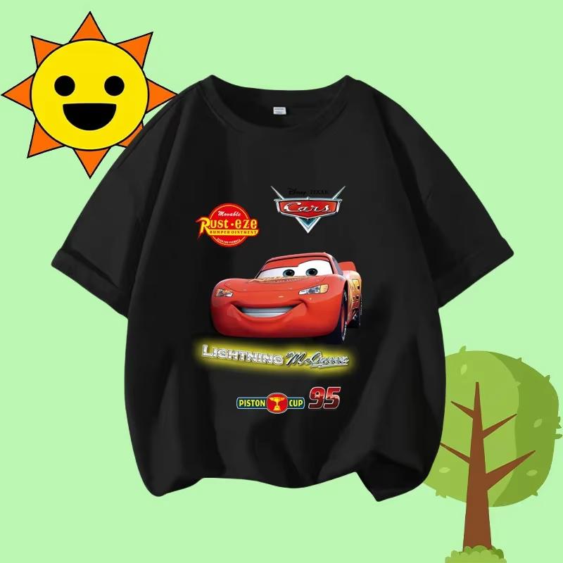 Cartoon Print Racing Car Adventure Childrens Crewneck ShortSleeved Boys Girls Casual Top Unisex and Women Summer TShirt