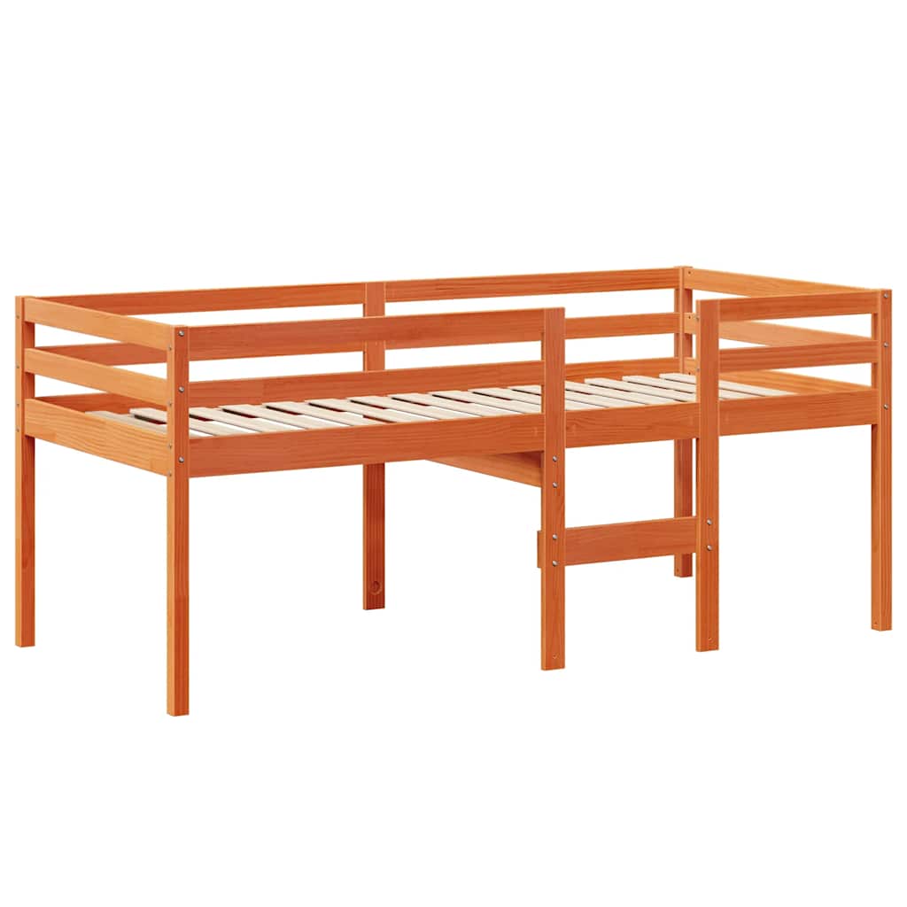 High Bed with Roof Wax Brown 80x200 cm Solid Pine Wood