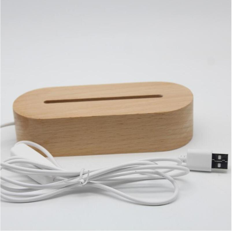 Oval Wooden Base Table Lamp with USB Switch Modern Acrylic LED Night Lamp 3D Sector Mounted Lamp Holder | LED Table Lamps