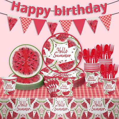 Summer Refreshing Watermelon Party Tableware Paper Plate Disposable Tissue Paper Cup Tablecloth Summer, Red Fruit