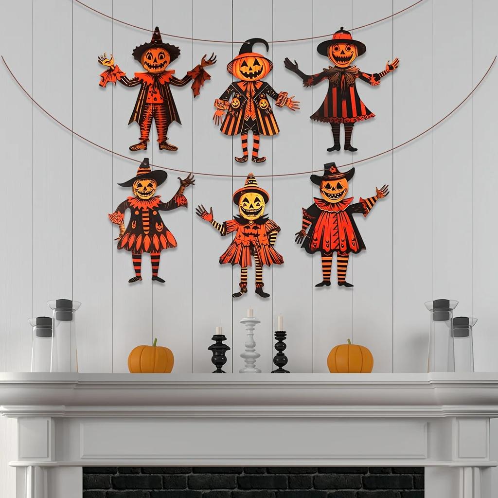 Vintage Halloween Decor Wood Party Wall Decoration Halloween Bunting Decoration Colorful Wood Hanging Banner For Event Decor