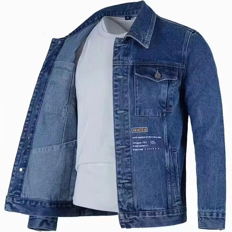 Mens Loose Turn Down Collar Washed Denim Work Casual Jacket Outerwear