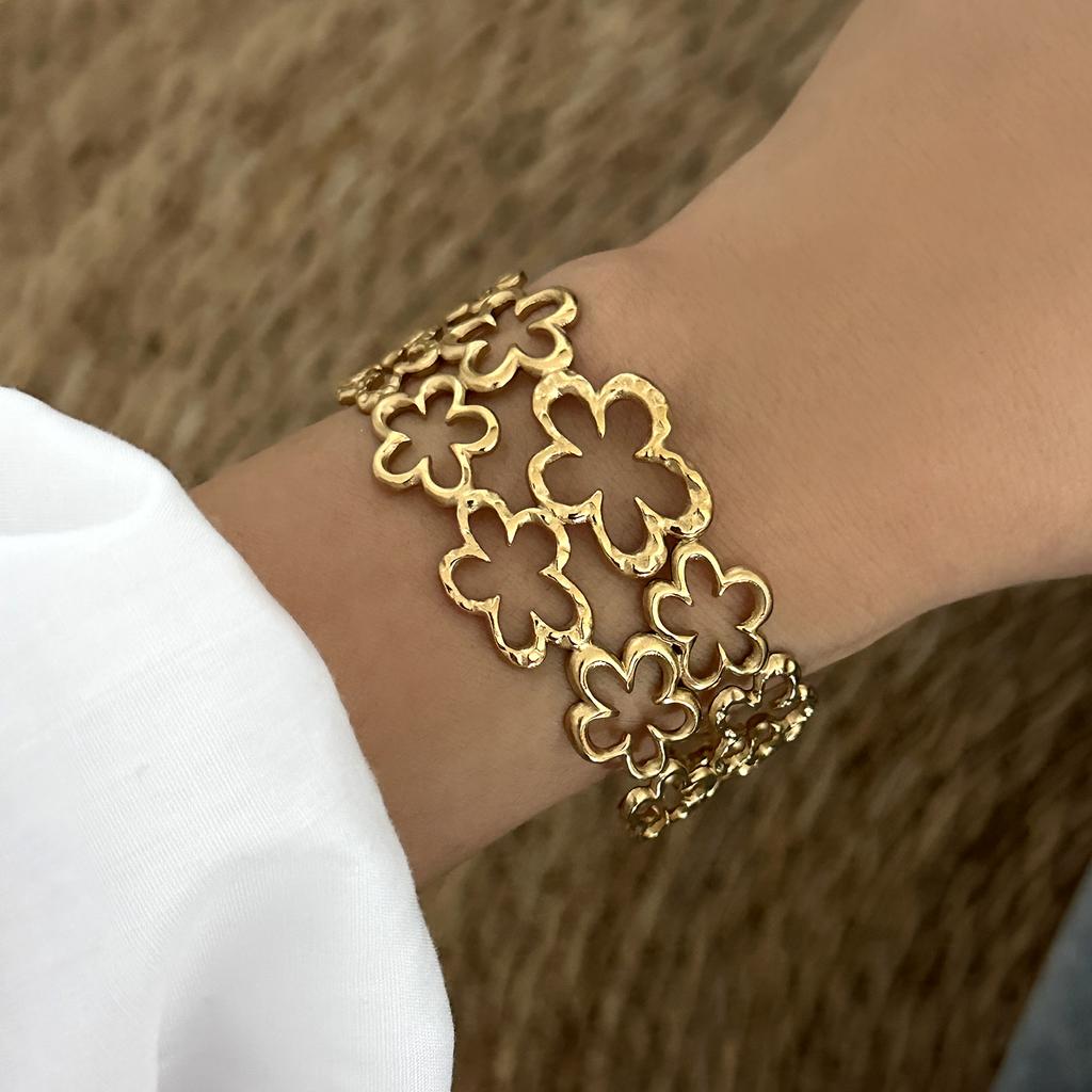 Vintage Stainless Steel Flower Heart Bracelet For Women Gold Color Irregular Geometric Cuff Bangles Bracelets Aesthetic Jewelry