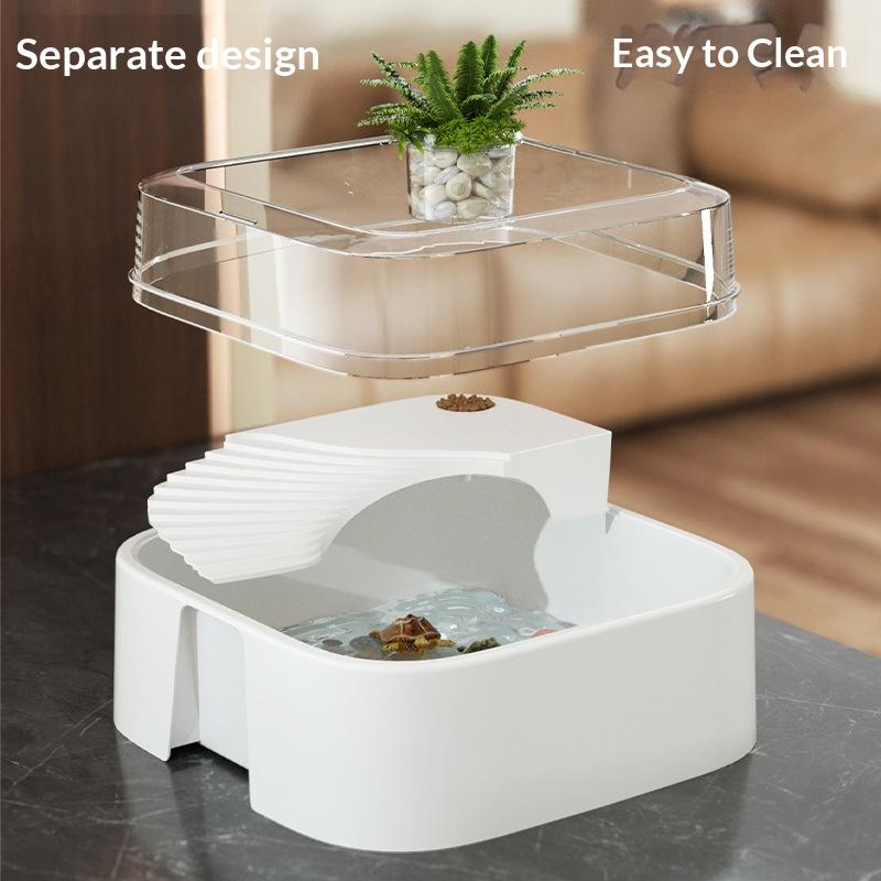 1Pcs Transparent Turtle Tank with Sun Platform, Desktop Home Decoration Simple Reptile Habitat Box