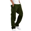 Men's Solid Color Button Closure Elastic Waist Cargo Pants with Six Pockets Workwear Long Trousers Durable Fabric Comfortable Fit
