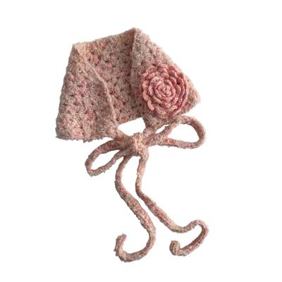 Handmade Crochet Flower Head Scarf Triangular Headwrap Bandana Ear Warmer Winter Accessory For Women Girl Outdoor Activity