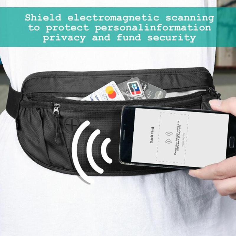 Fascia porta soldi da viaggio Blocco RFID Impermeabile Marsupio Marsupio Portafoglio Nascosto Segnale Blocco RFID Porta Passaporto Borsa Documenti