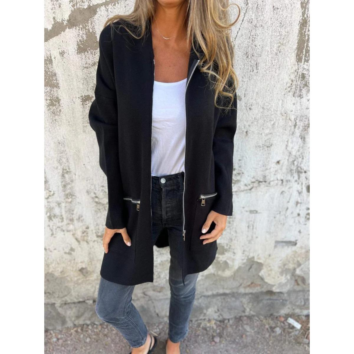 

2025 Autumn Winter Women s Long Sleeve Hooded Loose Fashion Casual Mid-Length Cardigan Coat S чёрный