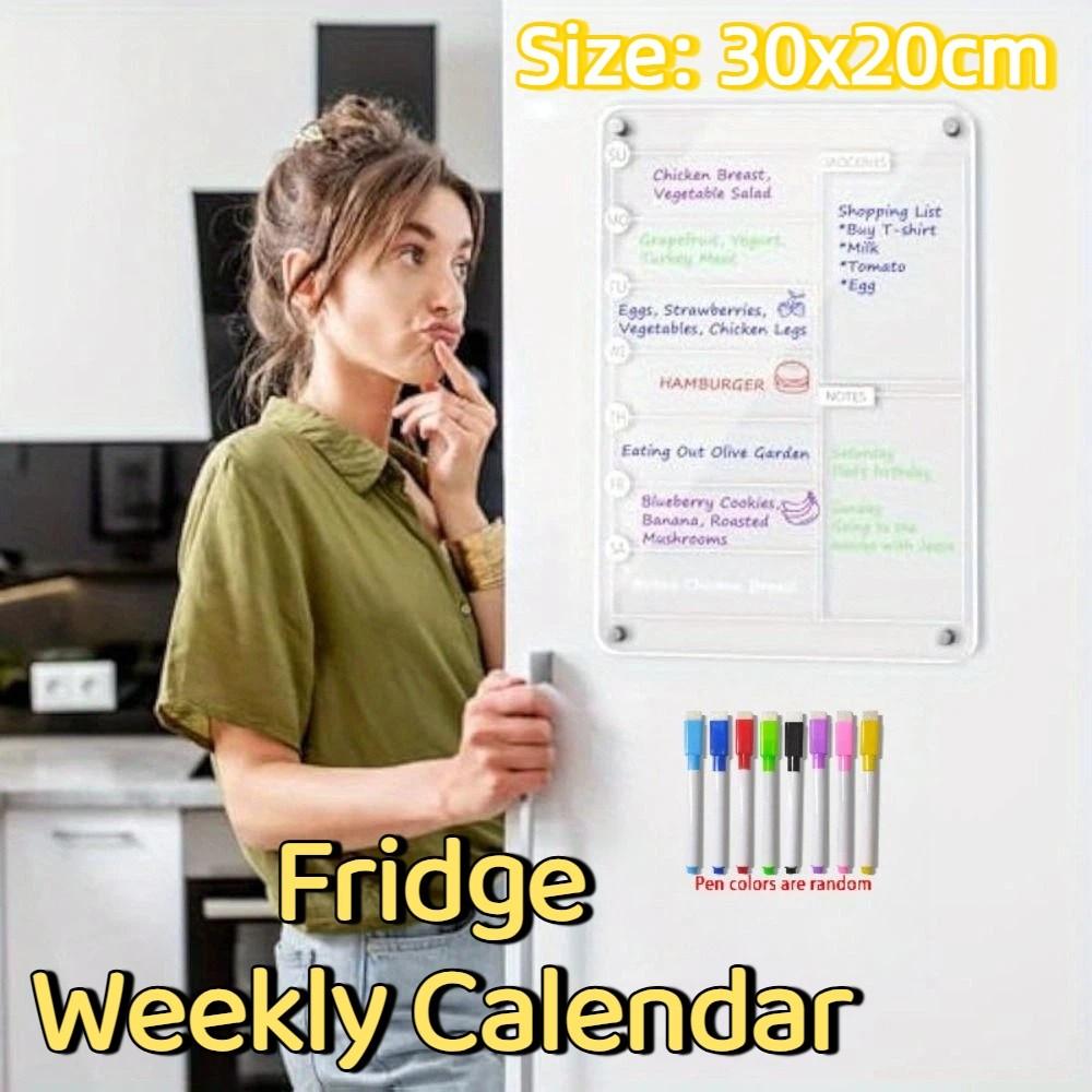 Multifunctional Fridge Weekly Calendar Transparent Erasable Memo Board  Office/Home Use