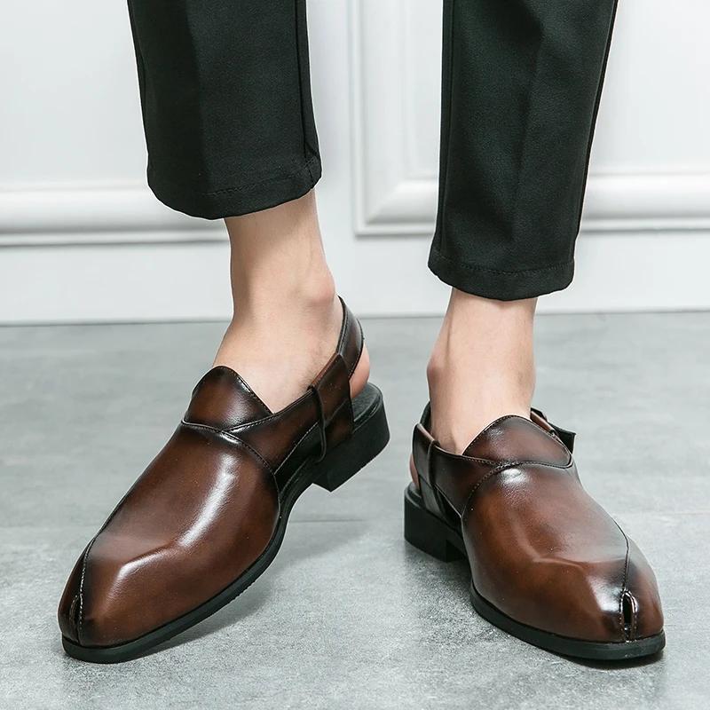 Hollow Out Casual Leather Shoes Men Mens Slip On Sandals Leather Handmade for Men Casual Shoes Retro British Style Penny Shoes