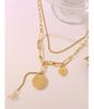 Retro Double-Layer Portrait Pendant Necklace, 18K Gold-Plated Titanium Steel, European & American Design, Clavicle Chain
