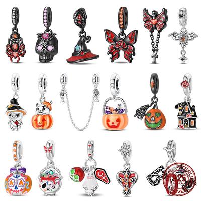 100% Coppernew Halloween Series Charm Pumpkin Skull Beads Fit Originalbracelet Diy Jewelry Making Gifts