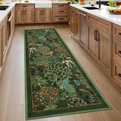Corridor Carpet Runner Rug Green Machine Washable Carpets American Retro Style Home Decoration Rug for Bedroom Bedside Rugs