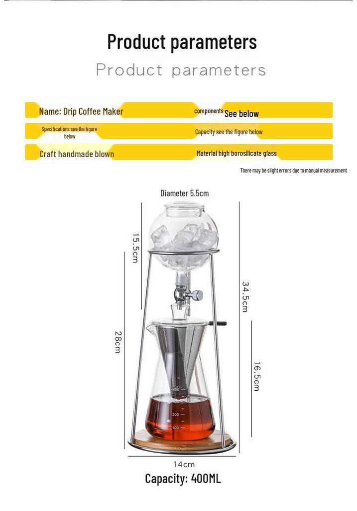 Macchina per Caffè Drip Freddo: Caraffa per Cold Brew e Filtro a Goccia Manuale per Uso Domestico
