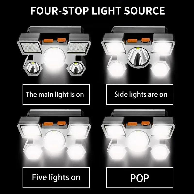 Ultra-bright Rechargeable Headlamp Portable 5 LED Headlight Head Torch Waterproof Working Light Outdoor Camping Fishing Cycling