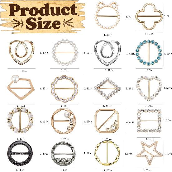 21Pcs Women Shirt Clips,T-shirt Clip clothespin,Scarf Ring and Ladies Slides for Scarves,Dress Corner Knot Buttons,Ladies Fashion Metallic Gold and