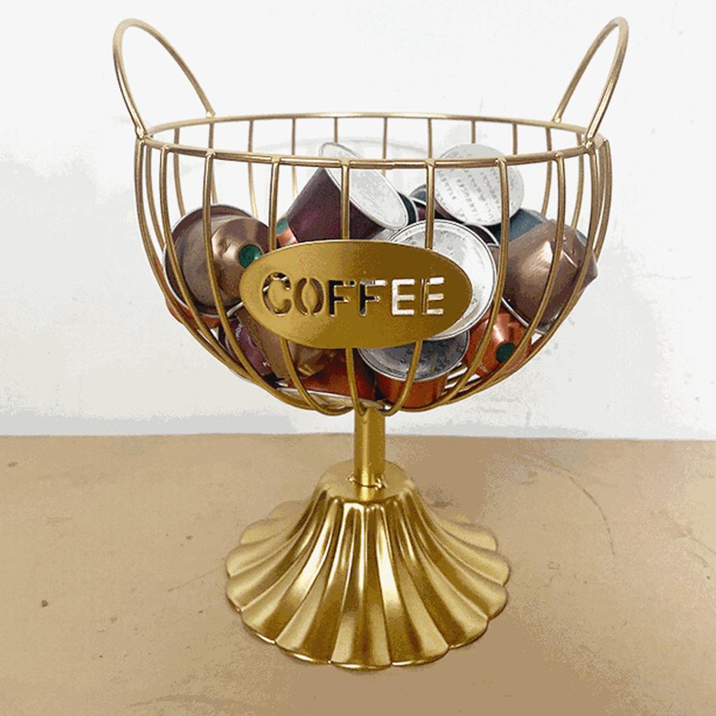 Coffee Pod Holder Iron Coffee Capsule Basket Bar Counter Organizer for Kitchen Office Desktop Gold