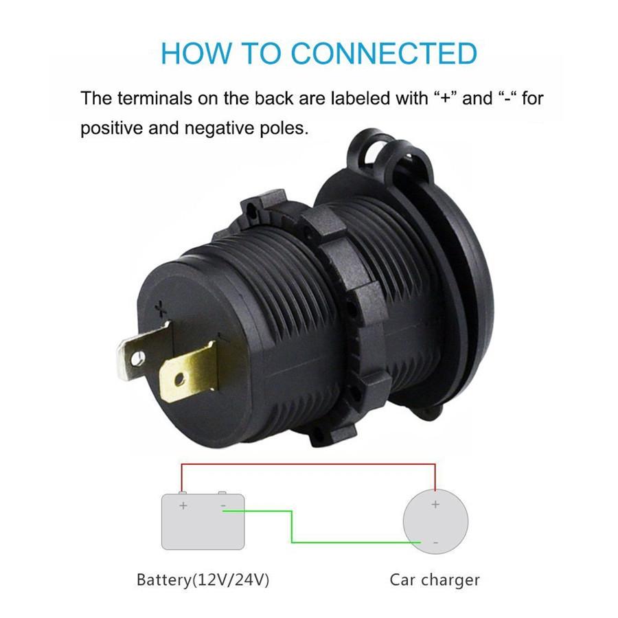 Waterproof Dual USB Charger Socket Power Outlet 4.8A with Wire In-line 10A Fuse