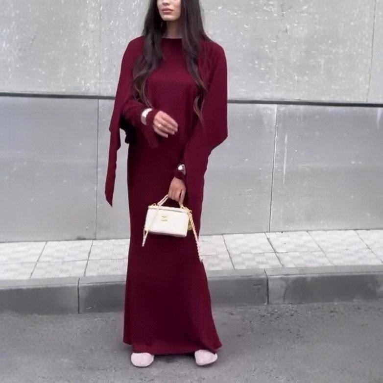 

Элегантное платье на одно плечо с длинным рукавом, облегающее талию, для женщин, осень 2025 L вино красного