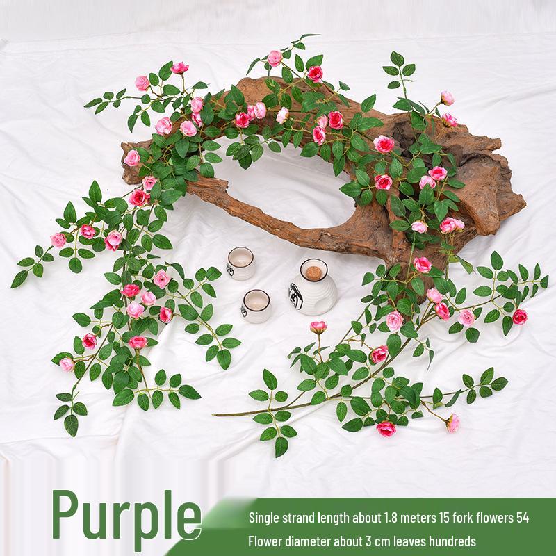 Artificial Rose Vine Ceiling Decor with Rattan for Living Room and AC Pipe Cover