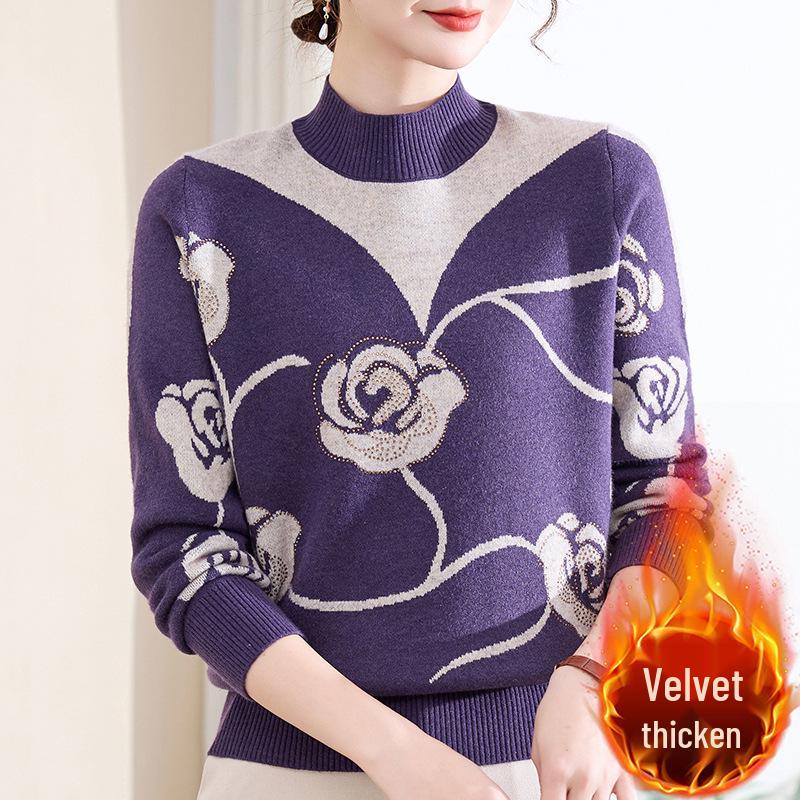 

Women s Thickened Fleece-Lined Sweater: Half-High Collar, One-Piece Velvet Base, Stylish Winter Wear for Middle-Aged Women 2XL (Recommended 105-120 lbs)