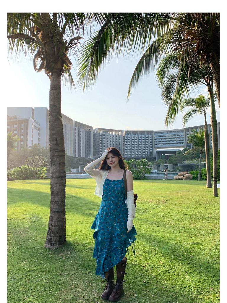 Retro Floral Print Spaghetti Strap Irregular A-Line Summer Dress for Women