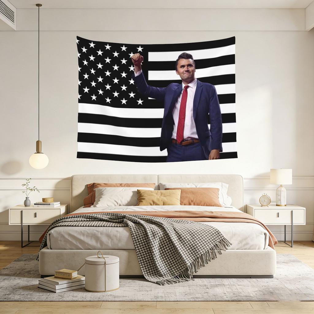 Charlie Kirk American Flag Tapestry - Colorful Polyester Wall Hanging Tablecloth Retro Blanket For Room Decor Flat Print