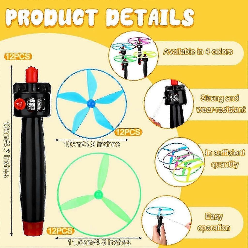 Flying Disc Helicopter Toy Disco Flyers Include 12 String Launchers And 24 Flying Saucer Flying Disc Launcher Toy Flying Toys For Little Teens Outdoor