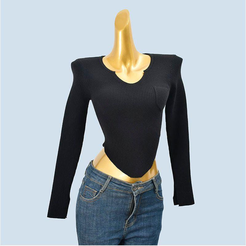 Long Sleeves Knitting Bottoming Shirt for Women Fall and Winter New Arrival Western Style All-Matching Silm Short Midriff Outfit Inner Wear Blouse