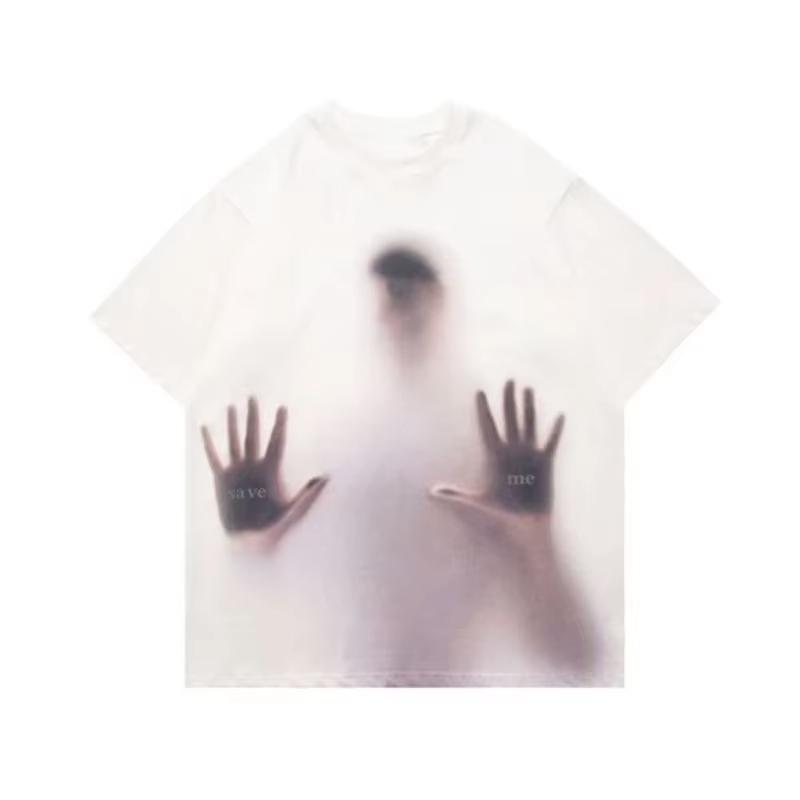 O-Neck Cotton Short Sleeved T-shirt for Men Summer Loose Oversize Trendy Brand Half Sleeved Gothic Pattern Printed Couple Tops