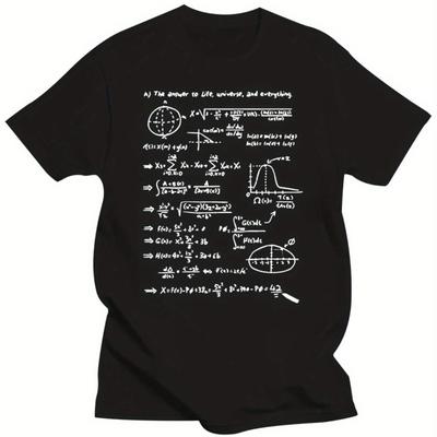 Camiseta de Algodón para Hombre con Estampado de Problema de Matemáticas Manga Corta Cuello Redondo Corte Regular Negro Casual Diseño Elegante para Adultos Ropa de Hombre