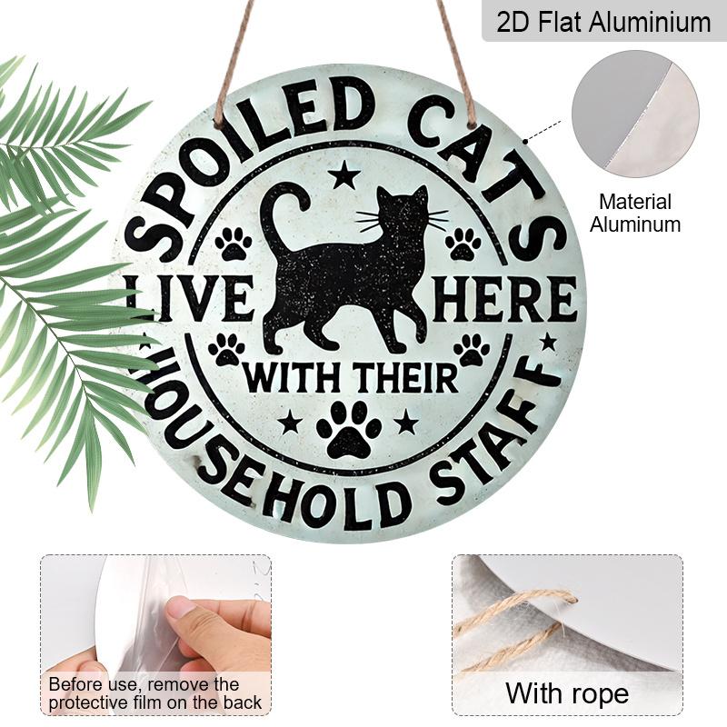 2D Flat, 1pc 7.87 X 7.87inch Pet Cat Warning Metal Aluminum Wall Art Sign | Unique Design, Easy To Hang, Durable, Long-lasting, Suitable for Home