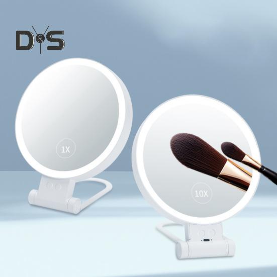 LED osvětlené make-up zrcátko 5/10/20/30X zvětšovací oboustranné kosmetické zrcátko se světlem USB dobíjecí Nastavitelný jas Přenosné cestování