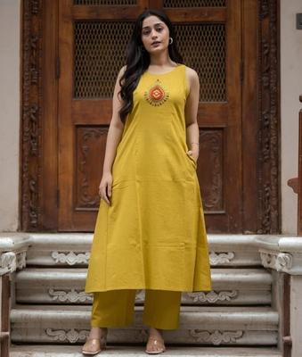 Damen Designer Partykleidung Baumwolle Salwar Kameez Indisch Bollywood Oberteil Tunika Kurta Hosen Set Ärmellos