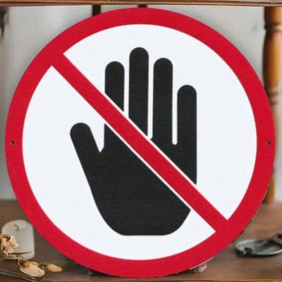 Prohibition Metal Sign Do Not Touch Round Wall Decor Red Hand Silhouette Halloween Home Decor