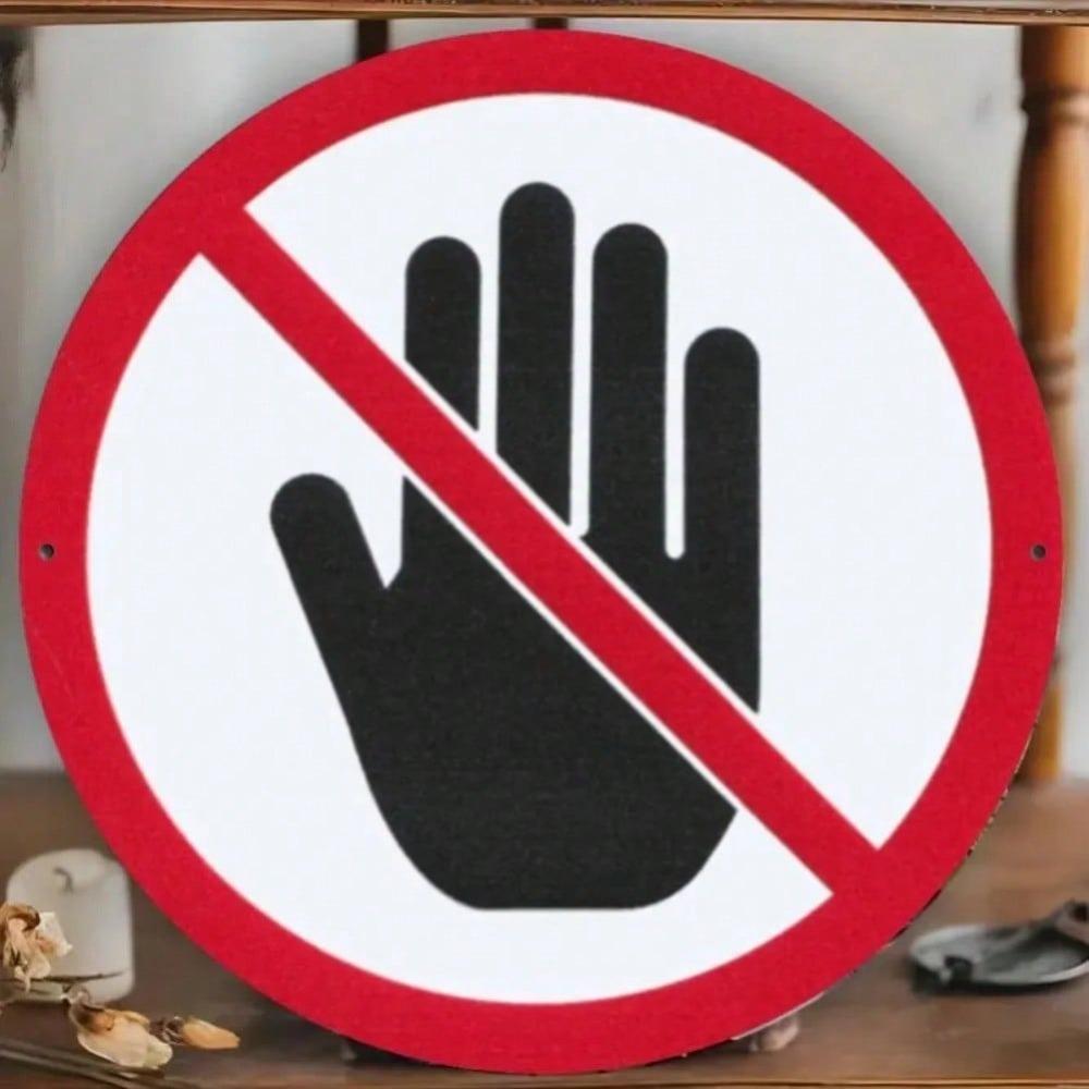 Prohibition Metal Sign Do Not Touch Round Wall Decor Red Hand Silhouette Halloween Home Decor