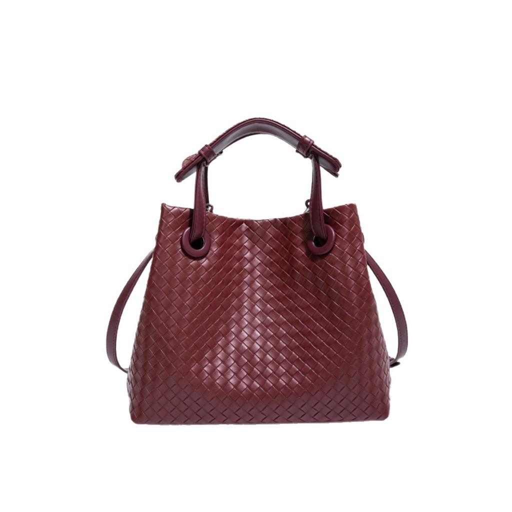 European and American Retro Bags Women's Niche Woven Handbags, High-end Shoulder Bucket Bags, Large-capacity Messenger Bags