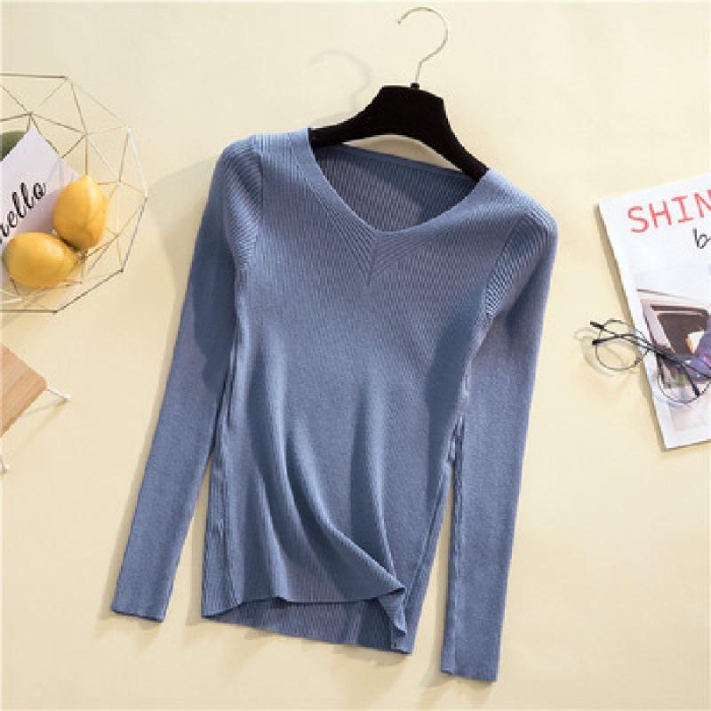 Autumn and Winter New Sweater Women's Slim and Thin V-neck Bottoming Shirt Core-spun Yarn Student Korean Version Pullover Knitted Sweater Women's