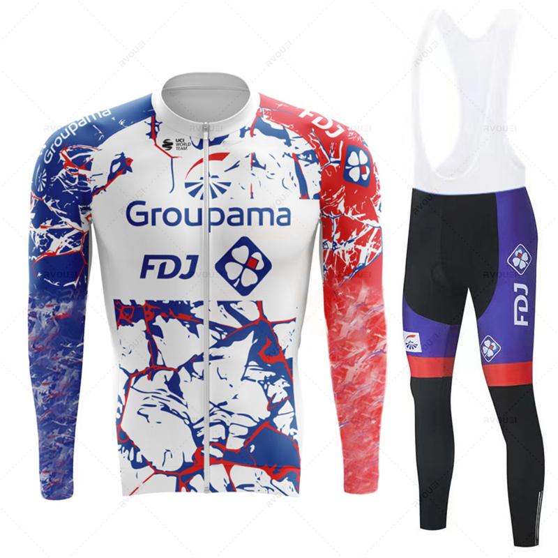 Fdj Pro 2023 Autumn Team Cycling Jersey 19D Bib Set MTB Uniform Bicycle Clothing Quick Dry Bike Clothes Mens Long Cycling Wear