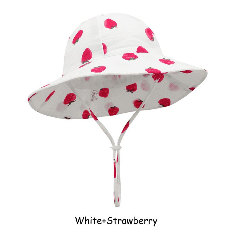 Adjustable Cotton Baby Fisherman Hat Sun Protection Breathable Cartoon Fruit Floral Print for 1-3 Years