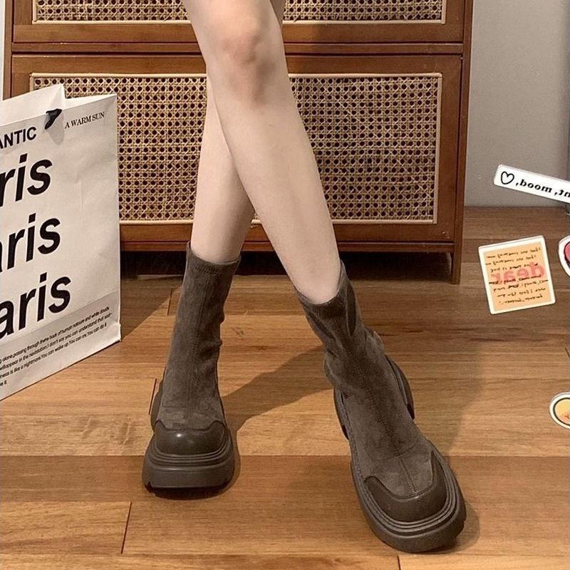 Damen Retro Britischer Stil Dicksohlige Martin Boots, Blockabsatz, Höhenverstärkend, Kurze Stiefel für Herbst und Winter.