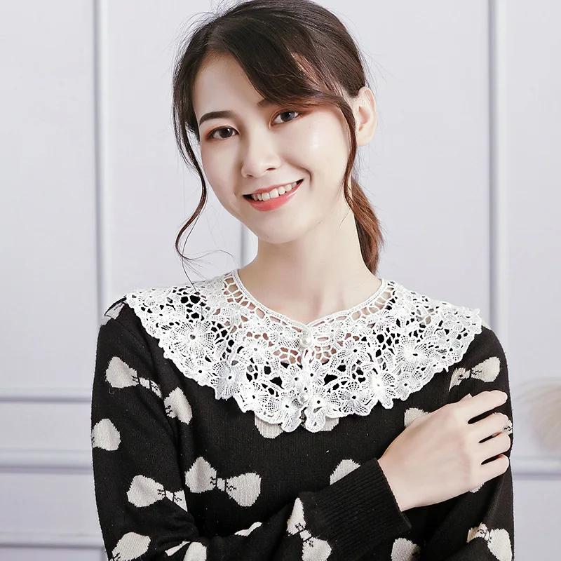 Autumn Women's Chiffon Fake Collar Ladies Detachable Lace Floral False Collar Blouse Top Women Doll Collars Clothes Decor