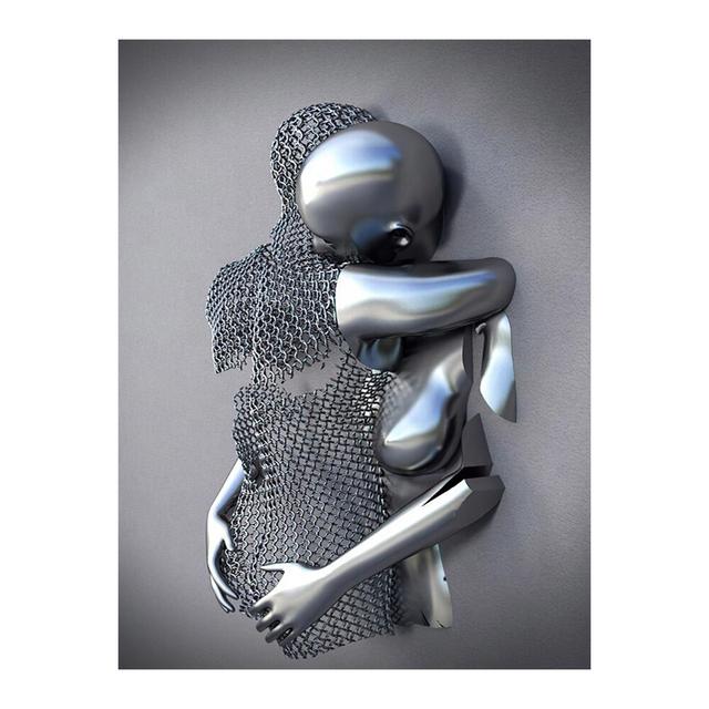 Metal Figure Statue Posters Print Modern Lovers Sculpture Canvas Painting Wall Art Wall Pictures for Room Home Decoration No Frame