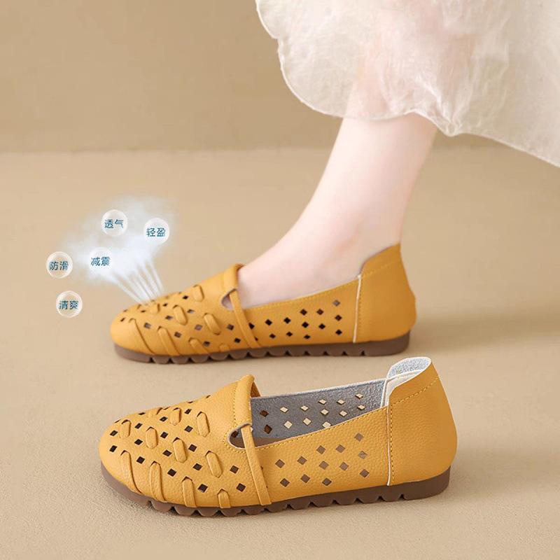 Retro Soft-soled Single Shoes for Women's Summer New Hollow and Breathable Casual Flat Bottom Comfortable One Pedal