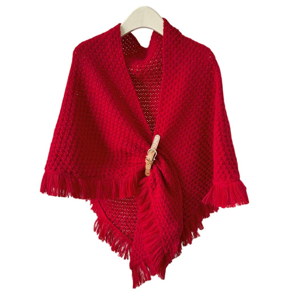 Ladies' Fashionable Tassel Cape Shawl Versatile, Thick And Warm, Solid Color Knotted Scarf, Worn With Camisole On The Outside